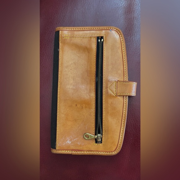 Dooney & Bourke Cabriolet canvas and leather checkbook wallet in dark brown tan - Picture 2 of 9